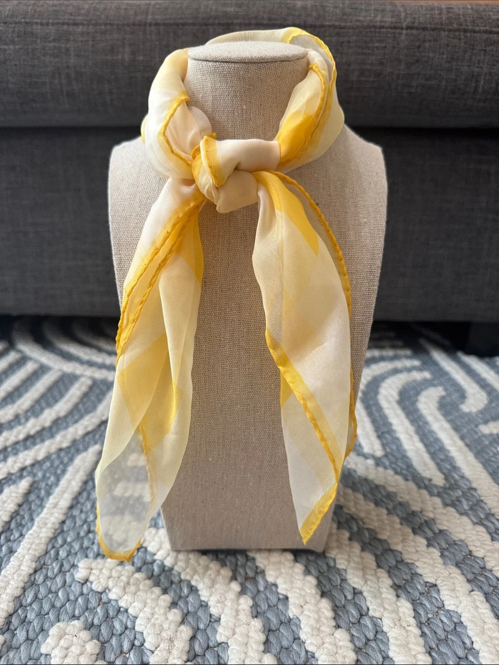 Vintage Silk Scarf Yellow Geometric Mod Fall Autumn 21x21